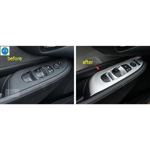 Yimaautotrims Inner Door Armrest Window Lift Switch Button Cover Kit Fit For Nissan Murano 2015 - 2018 ABS Pearl Chrome Interior