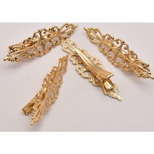 10Pcs/Lot 57mm*26mm 18K Brass Gold-Plated Flower Pattern Duckbill Hairpin Making For Jewelry Hair Accessories Accessories JA0339
