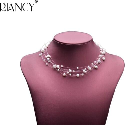 Europe America style pearl necklace set multi-layer freshwater pearl clavicle chain 925 Sterling silver hand made bride necklace