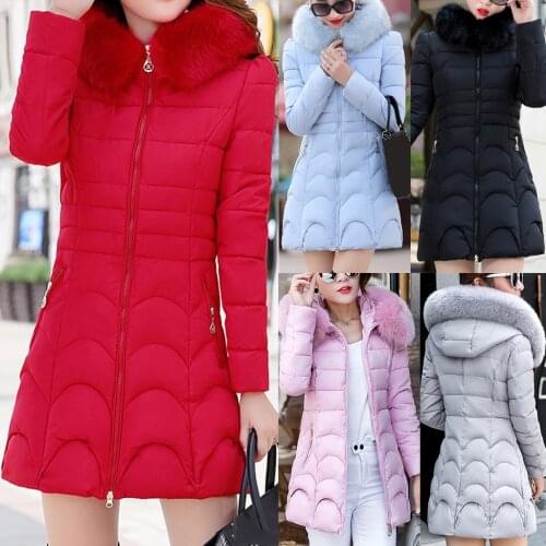 Women Hooded Parkas Outwear Warm Coat Long Thick slim long-sleeved cotton Furry Collar Cotton Warm Slim Parkas Jacket Coats #40