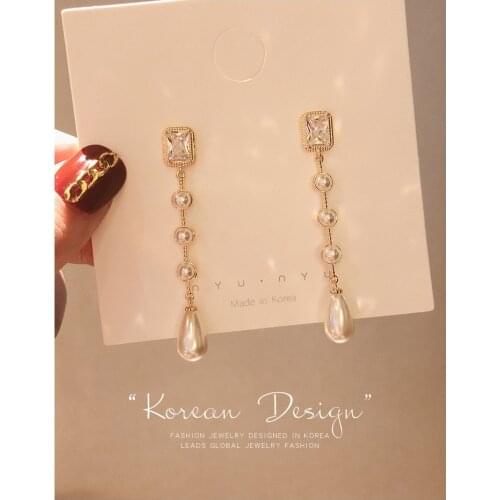 2020 New Elegant Rhinestone Crystal Pendant Long Pendientes Mujer Moda Fashion Simulatd Pearl Temperament Earrings