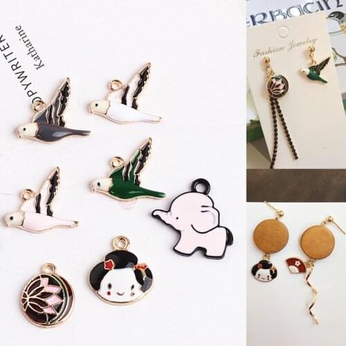 10pcs Korea Alloy Cute Bird Elephant Earrings For Women Material Animal Bracelet Necklace Pendant For Girls Jewelry Accessories