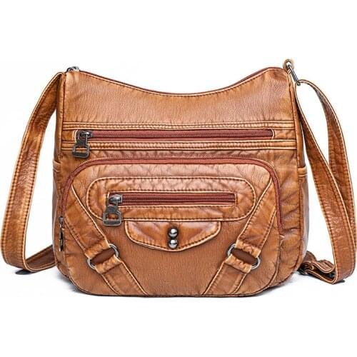 Female Messenger Bags New Brown Crossbody Bags for Women Leather Shoulder Bag Women Rivet Vintage Soft Leather Handbags Bolsa