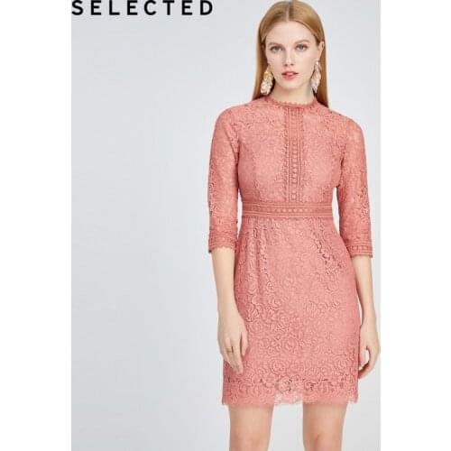 SELECTED Lace Hollowed Sweet Mid-length Dress Womens Slim Fit Temperament Dress G|42012J515
