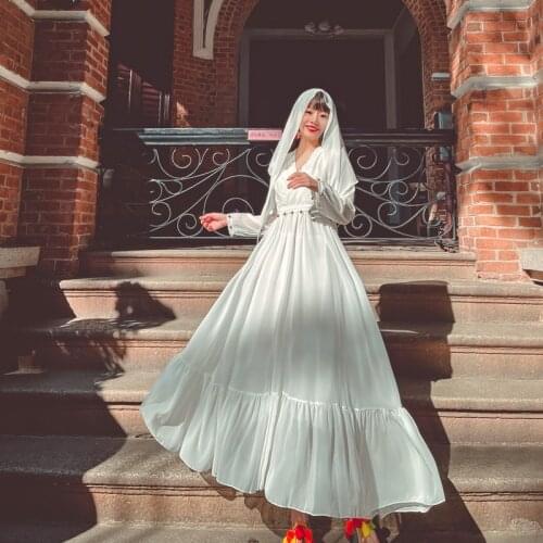 2021 Newest Fall Summer High Quality Robe Fashion Designer Party Chiffon Girl Beach White Dress Bohemian Red Swing Maxi Dress