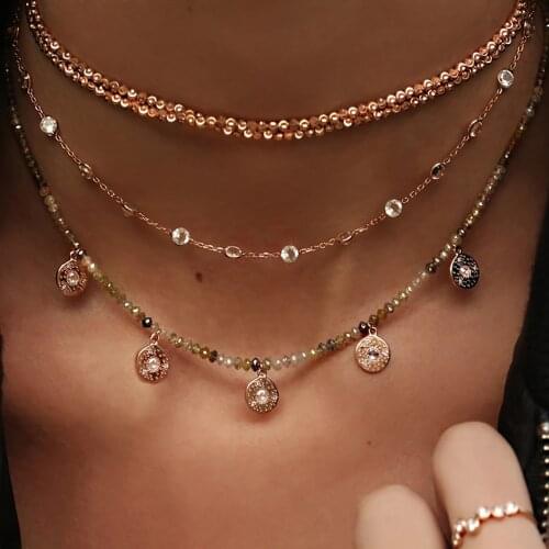 New 2020 Boho Vintage Gold Necklaces For Women Colored Bead Crystal Pendant Necklace Multilayer Female Jewelry Valentine Gift