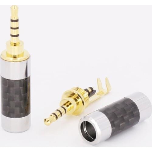 2pcs carbon fiber Gold plated 4pole 2.5mm Stereo Headphone Plug 2.5mm stereo Male Repair headphone Jack Plug Audio Soldering