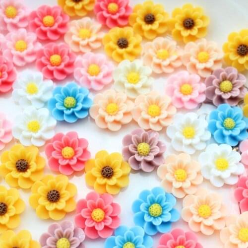 200pcs mix color 22mm medium 2 tones Daisy Resin flower Flat Backs, Sunflower Cabochons Dahlia