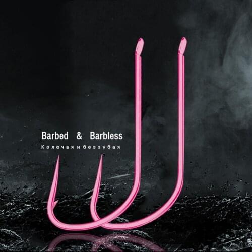 500pcs Pink Fishing hooks Barbed Barbless Red worm fishhook bionic string gear Carp Barbs Accessories Tools