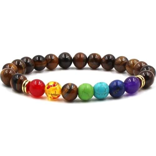 8mm Black Lava Stone Beads Essential Oil Perfume Diffuser Bracelet Rainbow 7 Chakra Balance Bracelet Stretch Men Jewelry
