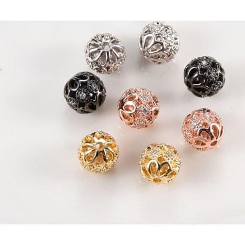 8mm Brass Metal Micro Pave Cubic Zirconia Ball Round Beads for Jewelry Making DIY Bracelet