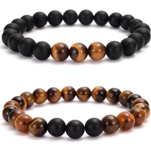 8mm Matte Onyx Tiger eye Stones Strand Bracelets Beaded Stretch Yin Yang Spiritual Protection