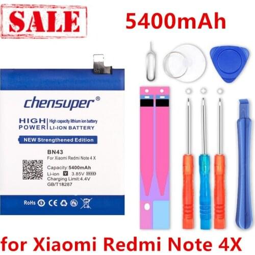 Chensuper high capacity 5400mAh BN43 Battery for Xiaomi Redmi Note 4X 4 X 5.5inch Mobile Phone Battery