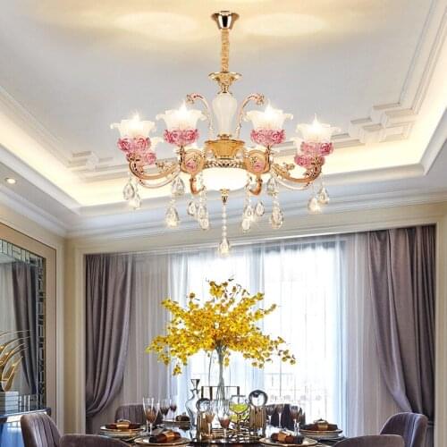 American Jade Chandelier European Crystal Chandelier LED Pure Copper Chandelier8 lights