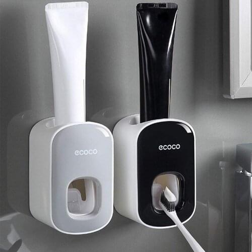ECOCO Automatic Toothpaste Dispenser Wall Mounted Toothpaste Squeezers Bathroom Accessories Dustproof Toothbrush Holder for Home