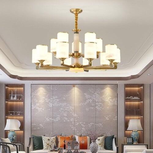All Copper New Chinese Style Living Room Large Chandelier Atmosphere Hotel Villa Duplex Building Lobby Lobby Restaurant Lighting