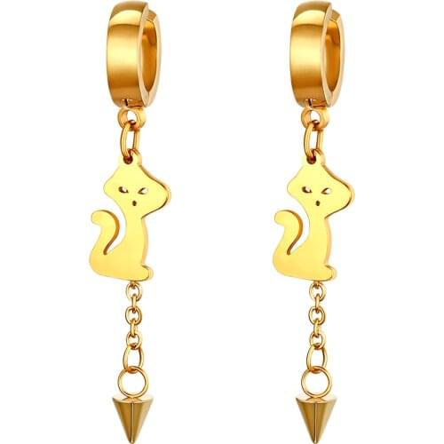 BONISKISS Gold Color Cute Cat Chain Non Piercinng Earrings Jewelry 2021 Fashion Ear Clip Earrings Stainless Steel Jewelry