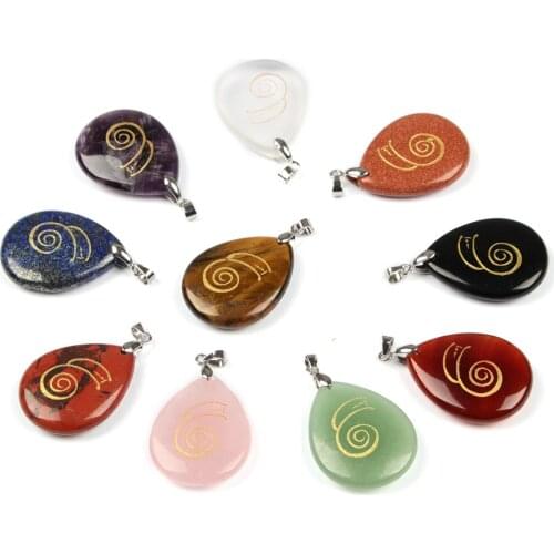 Reiki Chain natural crystal Engraving DAI KO MYOJapanese spiral symbol pattern Water drop Pendant accessories jewelry components