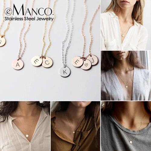 E-Manco Pendant Choker Statement Necklace Women Long Name Letter Necklace Layered Chain Stainless Steel Necklace