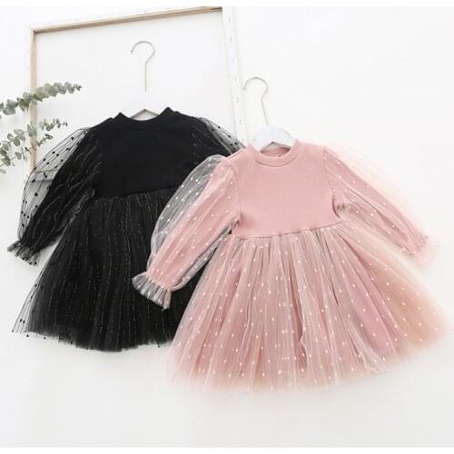 DFXD 2020 Spring Children Dress New Princess Ball Gown Kids Clothes Puff Sleeve Knitted Gauze Elegant Party Dress 1-7T Vestidos