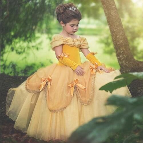 Girls Belle Princess Dress Cosplay Costume Birthday Party Clothes Children Halloween Long Gown Sleeping Beauty Rella Costume