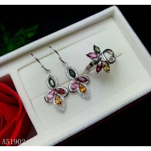 KJJEAXCMY exquisite jewelry 925 sterling silver inlaid natural tourmaline ring earrings womens suit support test