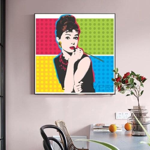 Canvas Painting Audrey Hepburns Portrait Poster Watercolor Cartoon Abstract Wall Art Print Pictures for Living Room Home Decor