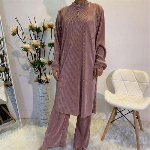 Two Piece Sets Tops and Pants Women Turkey Muslim Abaya Abaya Dresses Ramadan Moroccan Kaftan Islamic Clothing Dress Sets