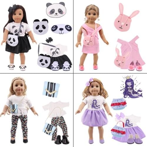 Doll Clothes Handbag set = Clothes + Shoes + Handbag Fit 18 Inch American&43 Cm Baby New Born Doll Generation Christmas Girl`s
