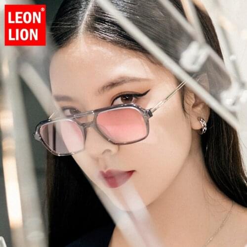 Leonlion Fashion Square Sunglasses Women 2021 Luxury Brand High Quality Metal Eyeglasses Gradient Mirror Gafas De Sol Hombre