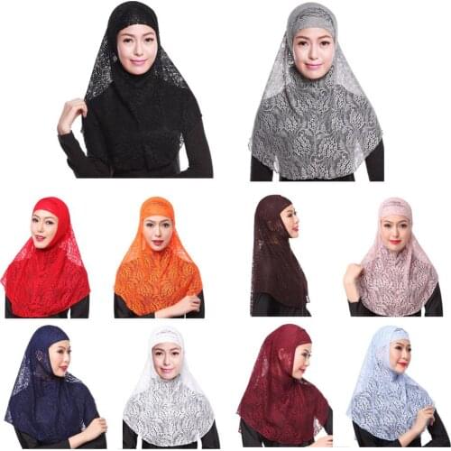 K26 Muslim Lace Scarf For Lady Women Saudi Arabian Girl Headscarf Scarf Sunscreen Breathable Islamic Gauze Head Scavers Turban