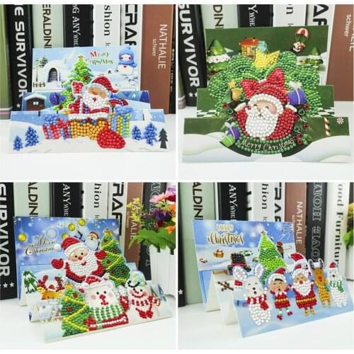 HUACAN 5D Diamond Painting Christmas Card DIY Full Square Diamond Embroidery Santa Claus Diamond Painting Greeting Postcard Gift