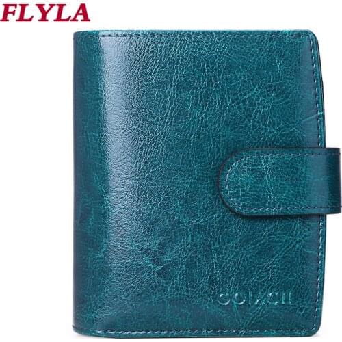 2021 NEW Leather Women Wallet Short RFID Oil Wax Cowhide Retro Zipper Wallet Women Coin Purse