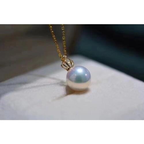 D427 Pearl Pendant Fine Jewelry Solid 18K Gold Round 8-8.5mm Natural Sea Water Akoya White Pearls Pendants Necklaces