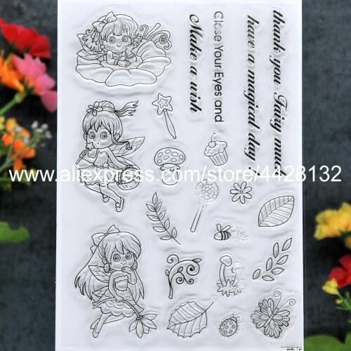 Fairy Flowers Butterfly Bee Cake Thank you Make a wish Scrapbook photo cards rubber stamp clear stamp transparent stamp 9081501