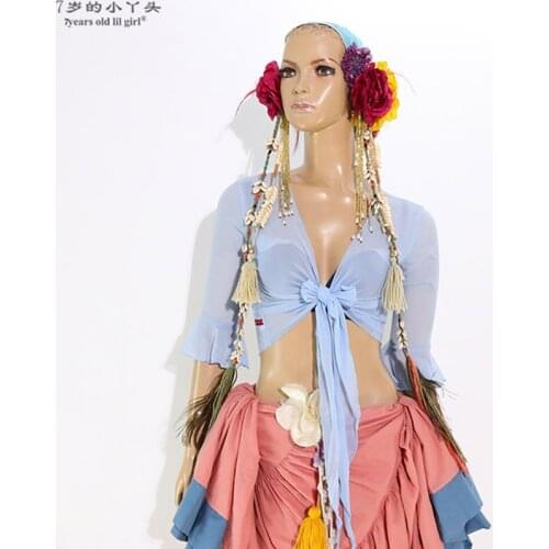 Mesh Belly Dance Top Momen Long Sleeves Belly Dance Flare Blouse Top BXX12-16