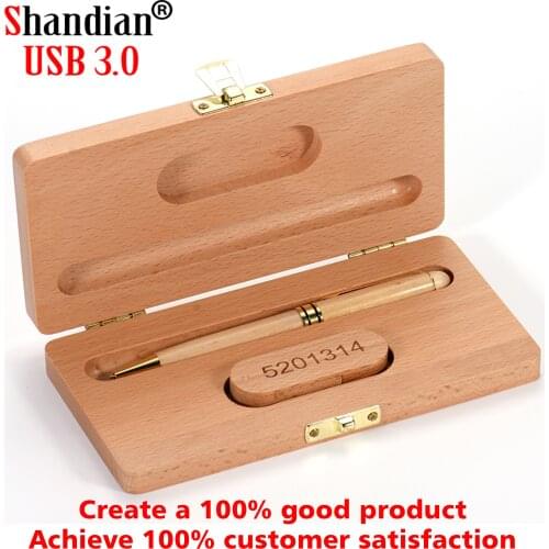 SHANDIAN New USB flash drive Beech Business gift box Pen drive Ballpoint pen Memory stick 128GB 64GB Pendrive Custom logo U disk