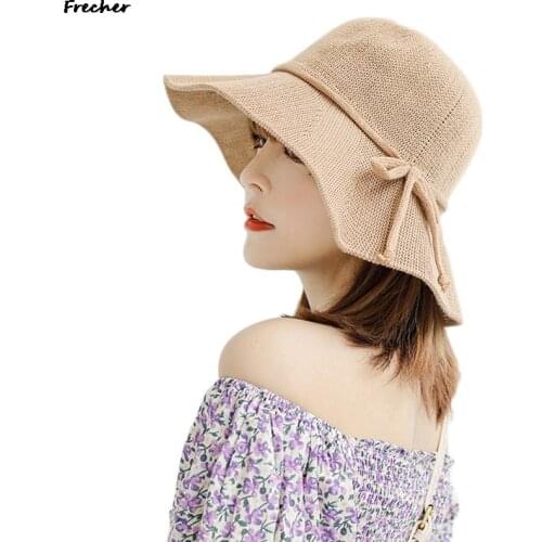 Beach Hat Bow Cotton Yarn Summer Hats For Women Hat Female Lady Bucket Hat Fedora Hat Women Straw Hat Panama Sun Cap Viseira