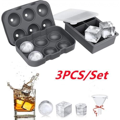 6-hole Silicone Ice Cube Maker Suit 3PCS/Set Square Round Cake Chocolate Molds Easy-Release Whiskey Wine Cocktail Ice Cube Trays