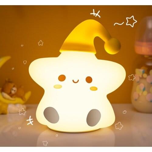 Star Silicone Night Lights USB Rechargeable LED Night Light Touch Sensor Bedroom Bedside Lamp For Kids Baby Feeding Lamp Gift