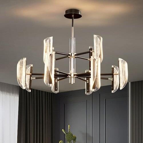 Modern Led Dimmable Lighting Living Room Black Led Chandelier Acrylic Lighting Luminarias Fixtures Black Metal Led Hanging Lamp