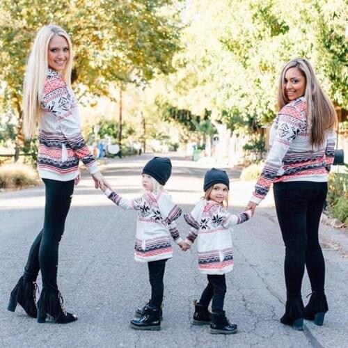 New Year Family Matching snowflake Print Long Sleeve Christmas Hooded Hoodie Mom Kids Girls Sweater Mommy and Me Fashion Clothes