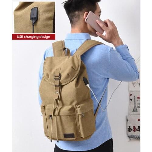 USB Charger Vintage Travel Climbing Large Capacity Laptop Backpack Canvas Rucksack Hiking Casual Teenagers School Bags XA275Y