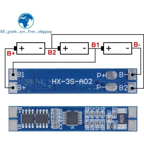 TZT 3S 12V 8A Li-ion 18650 Lithium Battery Charger Protection Board 11.1V 12.6V 10A BMS Charger Protection Board