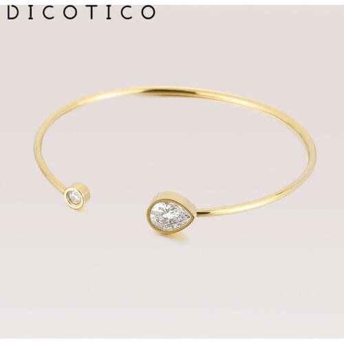 Simple Water Droplets Cuff Bracelets For Women Gold Silver Color Stainless Steel Zircon Bangles Jewelry Mujer Esposas 2021