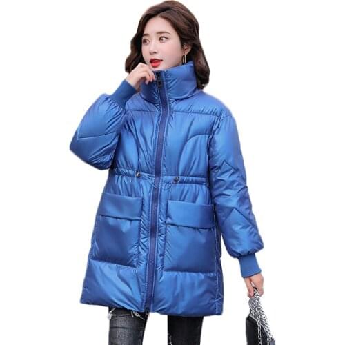 Women Winter Parkas Jacket Coat Fad New Glossy Warm Women Hooded Coat Mid Long Cotton Padded Winter Jacket Women Clothing