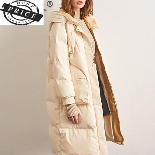 Winter 2021 Womens Down Jacket 20% White Duck Down Coat Female Long Hooded Parkas Woman Korean Style Mujeres Abrigos LW