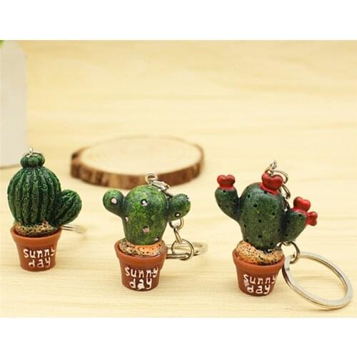 1Pc Resin Car Keychain Cactus Potted Simulation Plant Keychain For Women Girls Random Color