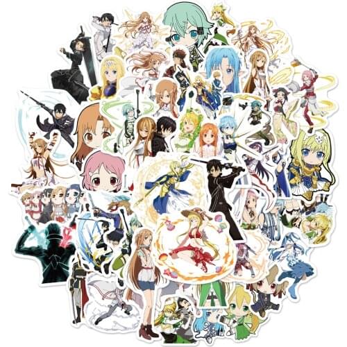 50PCS Sword Art Online Stickers Pack Cartoon Game Anime Sticker Toy For DIY Stationery Skateboard Phone PS4 Bike Laptop Guitar
