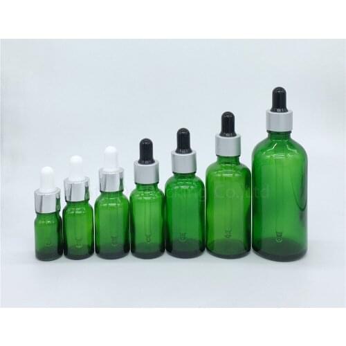 100pcs 5ml/10ml/15ml/20ml/30ML/50ml/100ml Reagent Eye Dropper Drop green Glass Aromatherapy Liquid Pipette Bottle Refillable